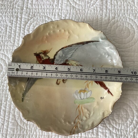 Limoges Hand-Painted Decorative Porcelain Plate Flying Bird & Flower Scalloped E - Picture 4 of 12
